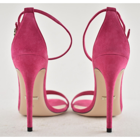 Gucci Ilse Bright Fuxia Pink Suede Crystal GG Logo Ankle Strap Heel Sandal 36 - Picture 13 of 14